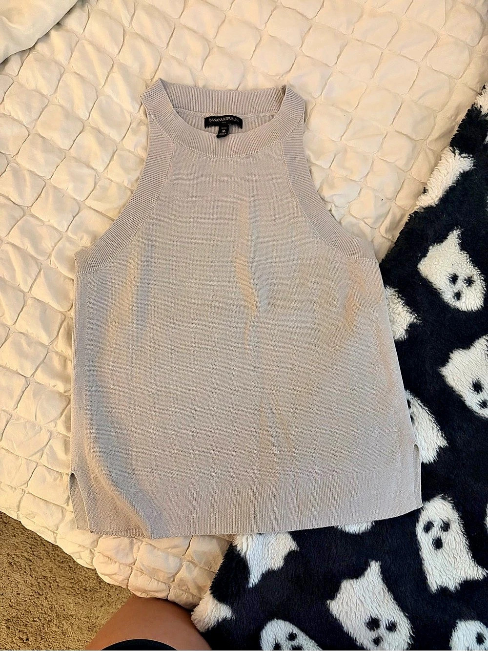 Banana Republic High Neck Knit Sweater Tank | Light Grey / Taupe | Petite M